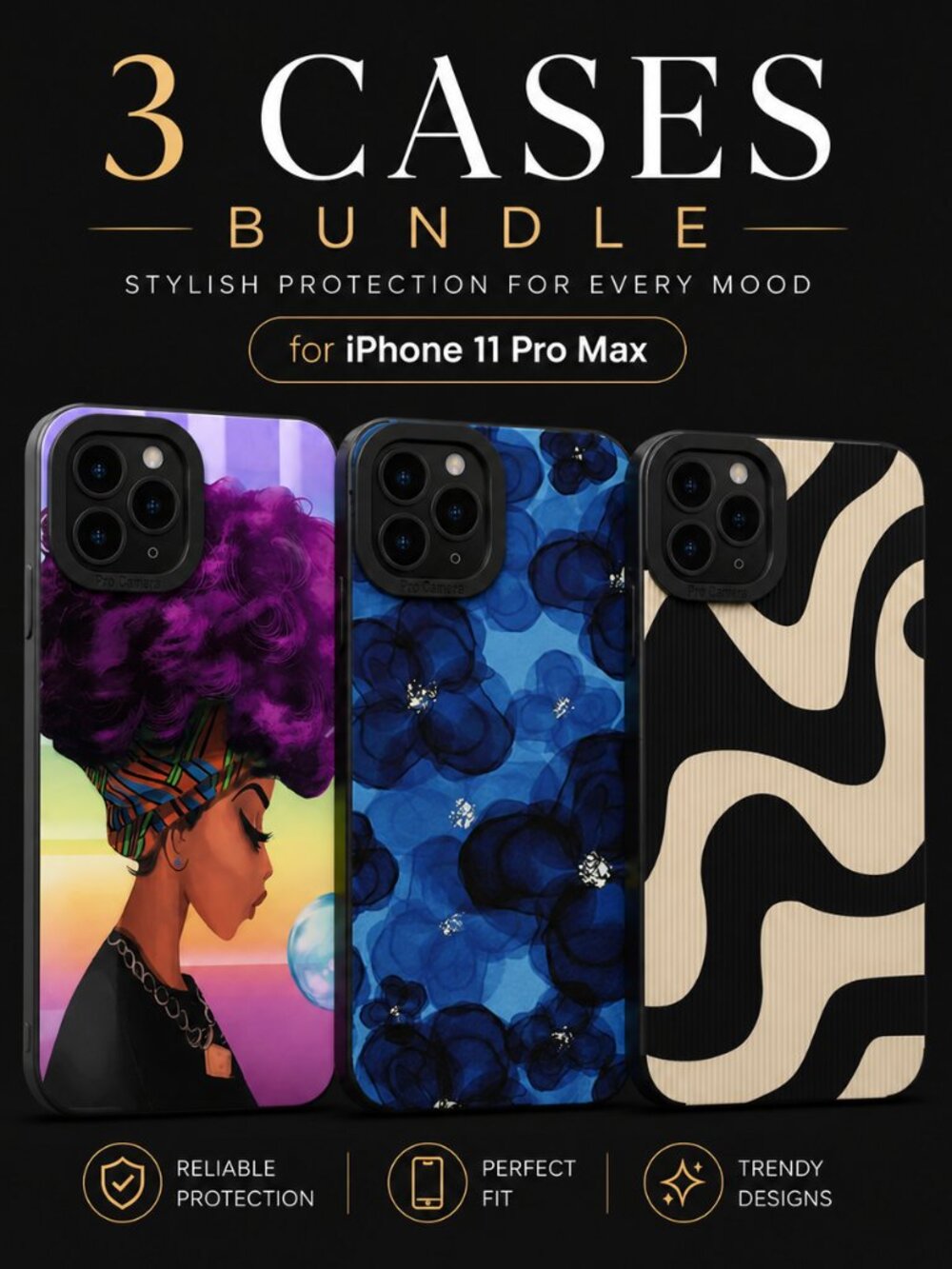 iPhone 11 Pro Max Cases Bundle – Stylish Slim Covers, 3 Pack